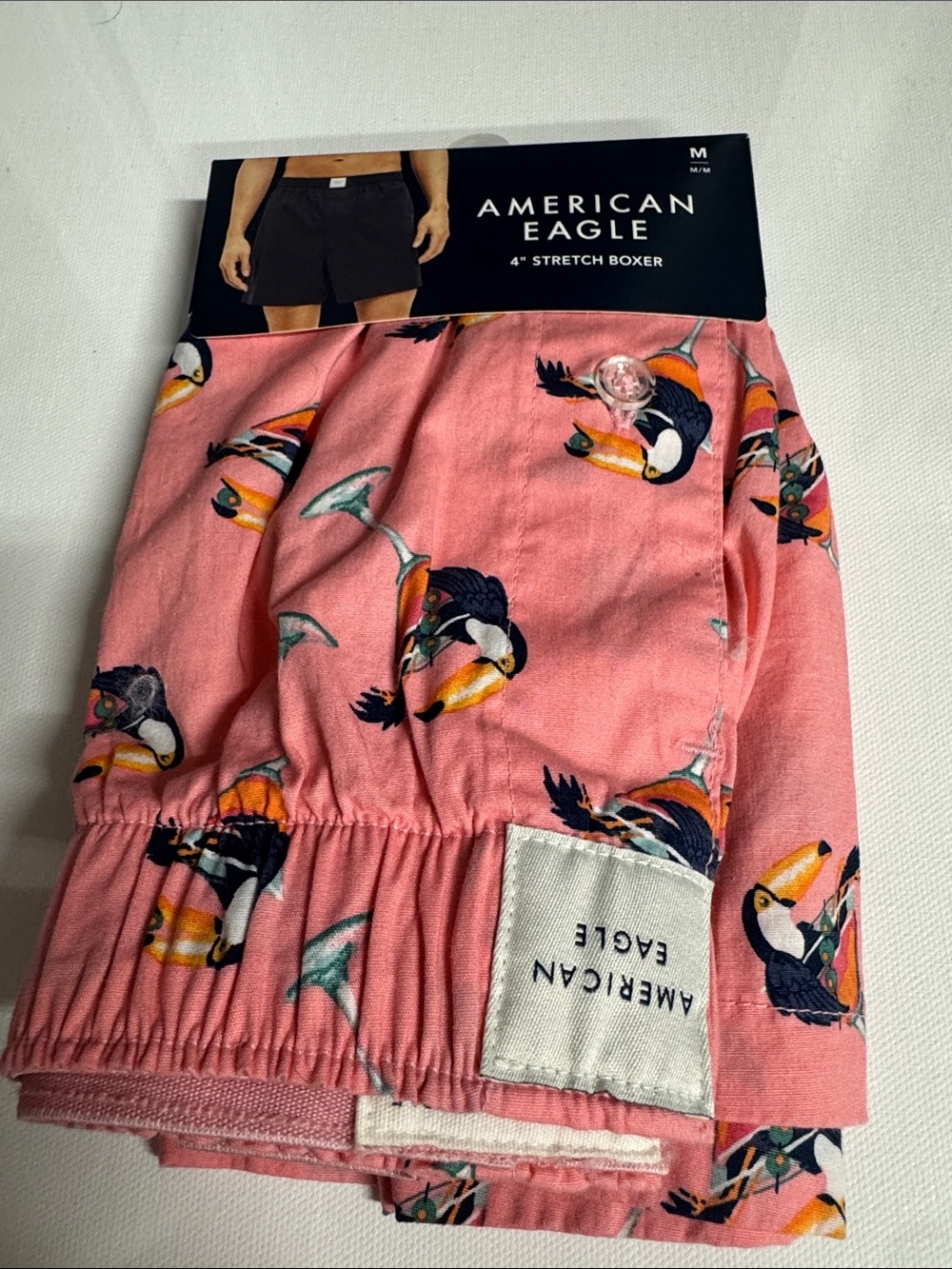 American Eagle Boxers Mens Medium Pink Toucan